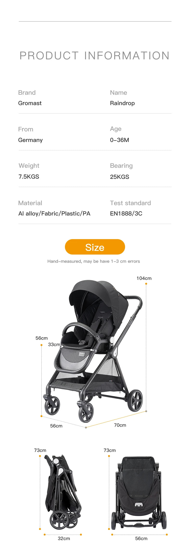 Convertible, Adjustable & Foldable Toddler Stroller with Reversible Stroller Seat