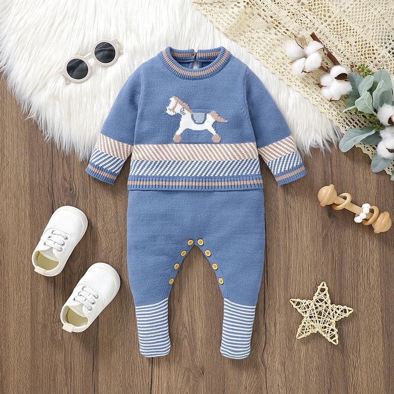 Striped Horse Knitted Jumpsuit