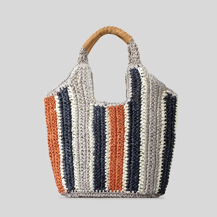 Casual Striped Straw Tote Bag