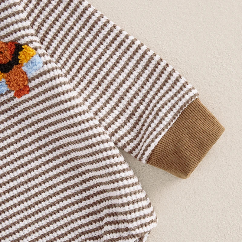 Casual Turkey Embroidery Striped Long Sleeve Romper
