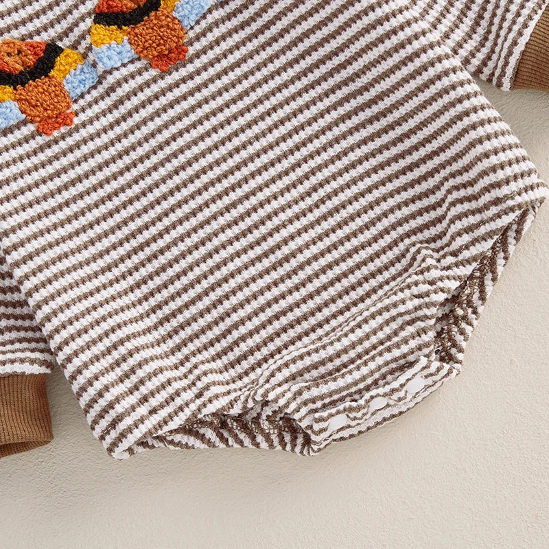 Casual Turkey Embroidery Striped Long Sleeve Romper