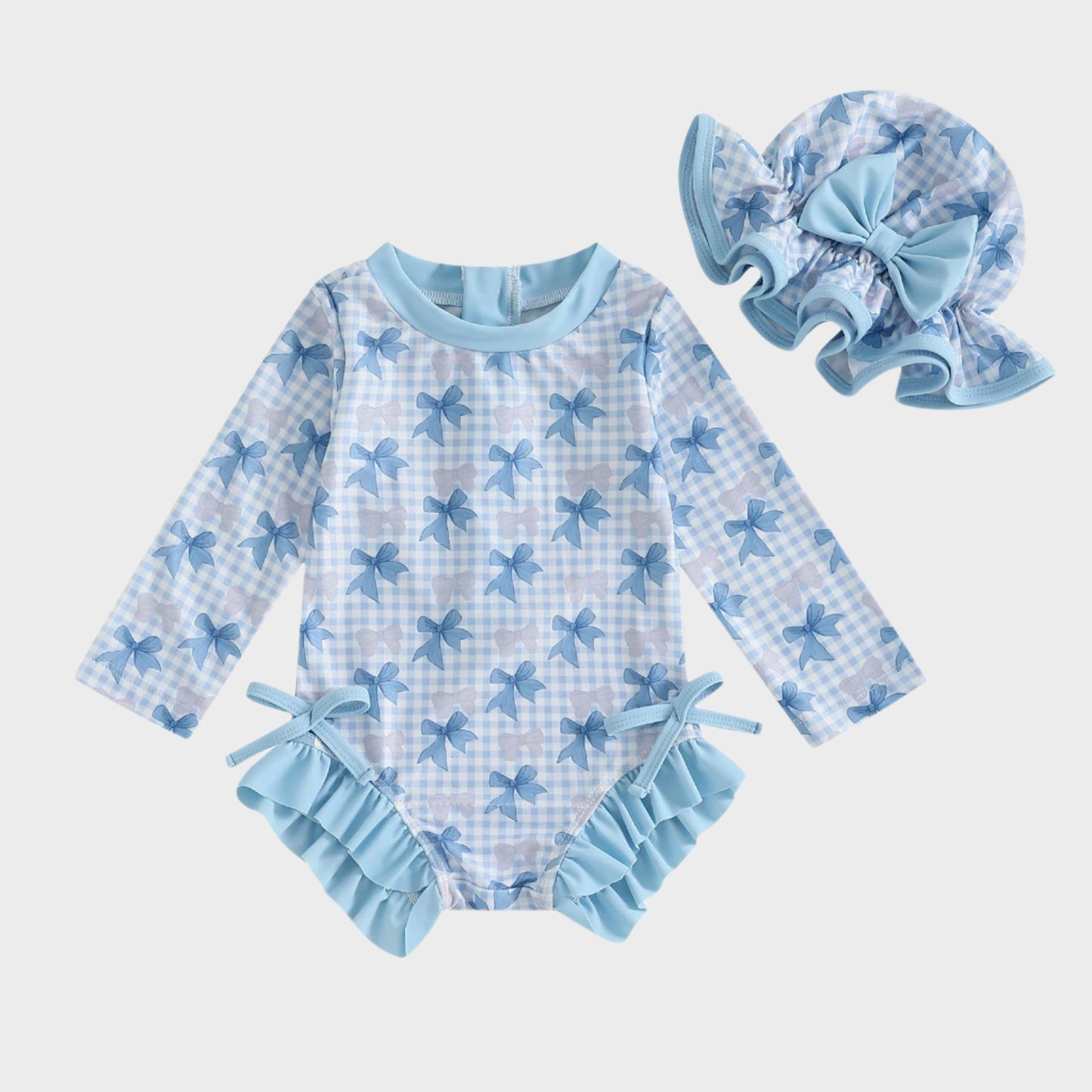 Bow Plaid Rash Guard Swimsuit