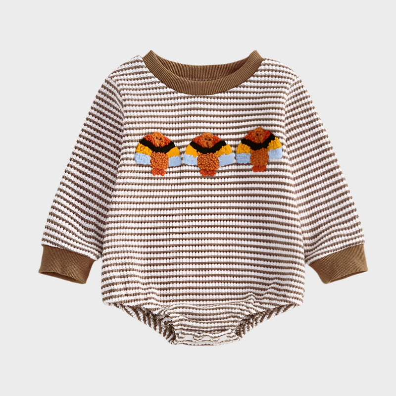 Casual Turkey Embroidery Striped Long Sleeve Romper