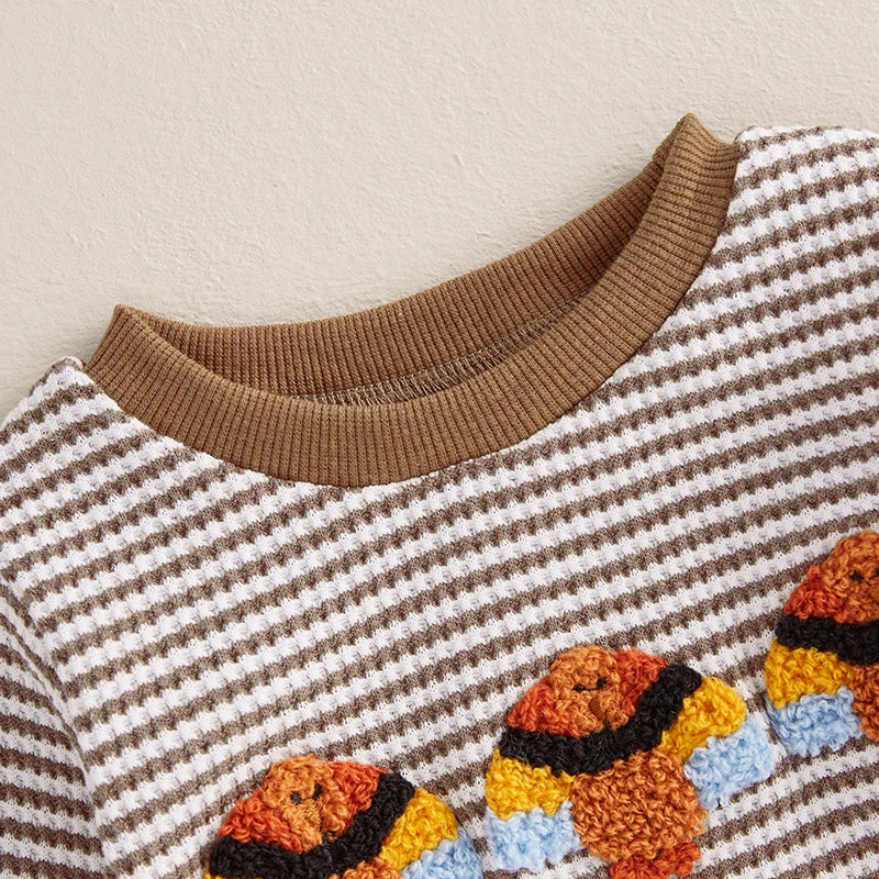 Casual Turkey Embroidery Striped Long Sleeve Romper