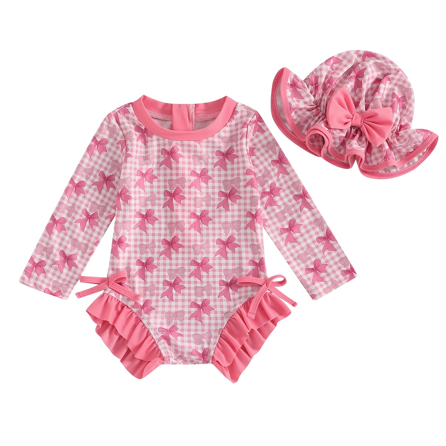 Bow Plaid Rash Guard Swimsuit