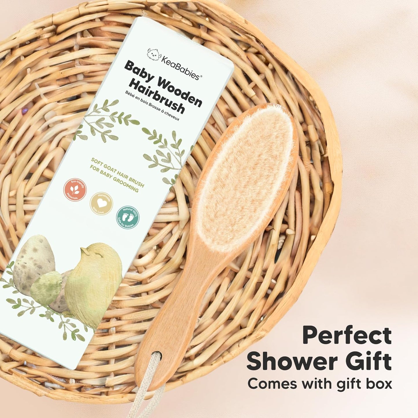 Wooden Baby Hair Brush - Cradle Cap Baby Brush with Soft Goat Bristles, Perfect Gentle Scalp Newborn Comb for Infant, Girls, Boys, Bath Essentials (Walnut, Oval)