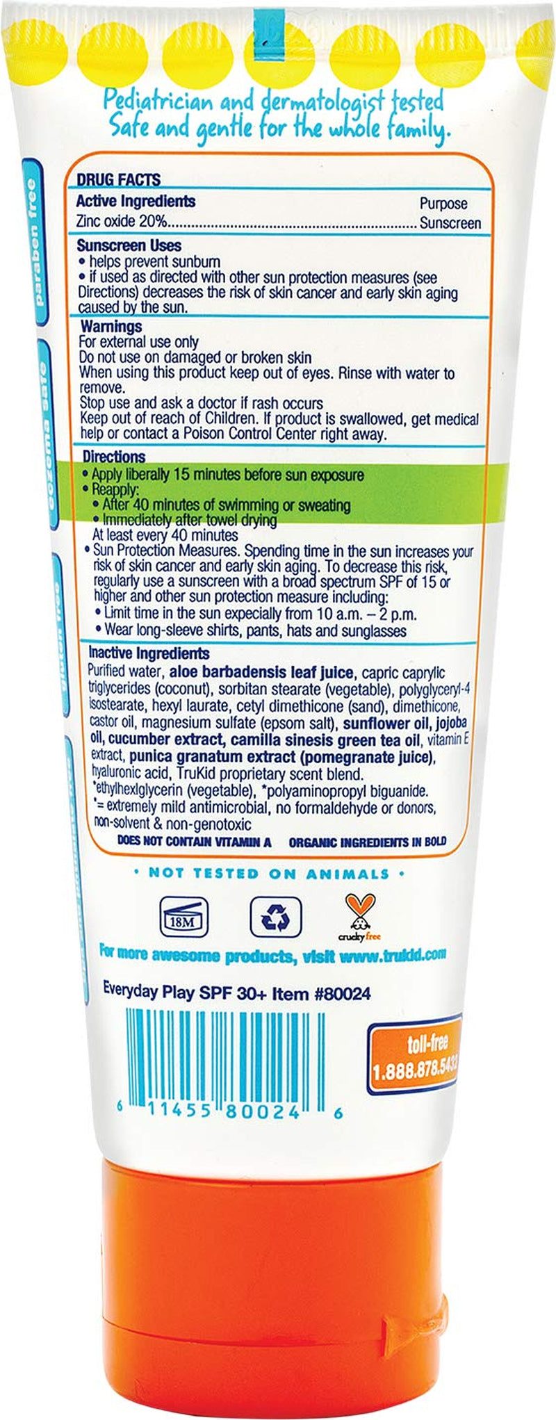 Trubaby Everyday Play SPF 30+ UVA/UVB Reef Safe Sunscreen Lotion, Mineral Based, Safe for Face & Body 2 Oz
