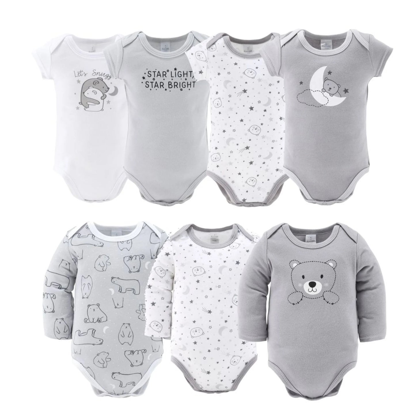Newborn Baby Layette Gift Set for Baby Boys and Girls, Shower Gift Essentials, Grey and White Celestial Bears