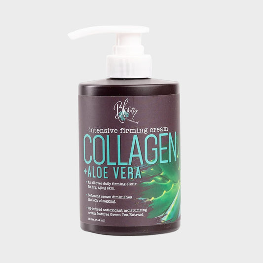 BLOOM Collagen Cream + Aloe Vera & Vitamin E Body Lotion & Face Moisturizer | Fragrance Free Skin Firming Collagen Body Lotion for Women & Men | anti Aging Crepey Skin Tightening Cream, 15 Ounce