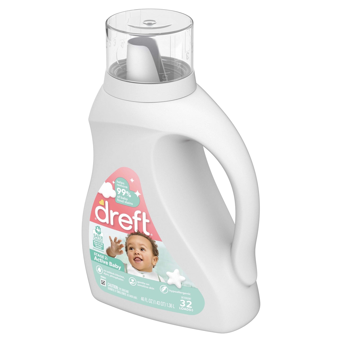 Active Baby Liquid Laundry Detergent, Sensitive Skin, Hypoallergenic, 32 Loads, 46 Fl Oz