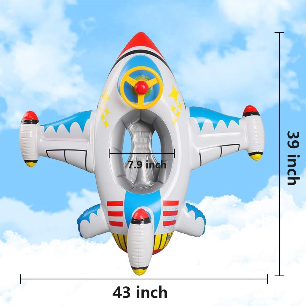 Baby Pool Float Swimming Float Boat with Steering Wheel Horn for Kids Toddlers Age 1-4 Boys Girls Inflatable Ride-Ons Summer Pool Swim Ring Beach Supplies