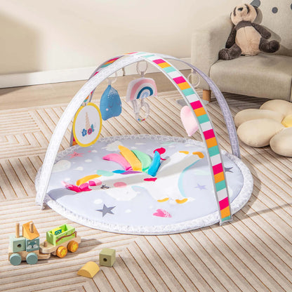 Baby Play Gym Mat Thicker Tummy Time Mat with 5 Detachable Hanging