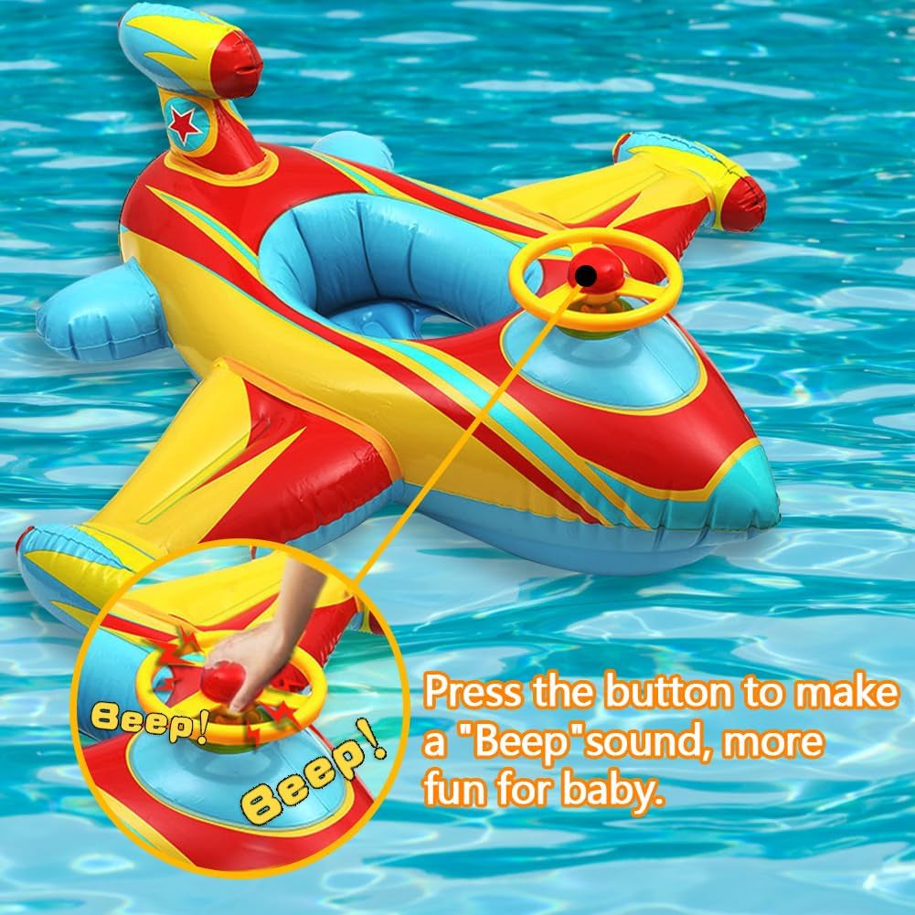 Baby Pool Float Swimming Float Boat with Steering Wheel Horn for Kids Toddlers Age 1-4 Boys Girls Inflatable Ride-Ons Summer Pool Swim Ring Beach Supplies
