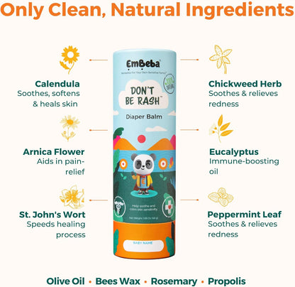 Natural Diaper Rash Cream for Baby with Sensitive Skin | Travel Friendly Baby Rash Ointment with Built-In Diaper Balm Stick Roll-On Applicator, All over Herbal Skin Care, 1 Pack