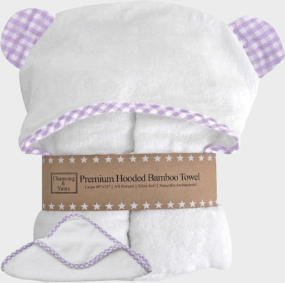 Premium Boutique Baby Towels for Girls - Hooded Girl Towel & Washcloth Set - Organic Viscose Made from Bamboo Baby Towels with Hood - Baby Girl Bath Towels (Purple)