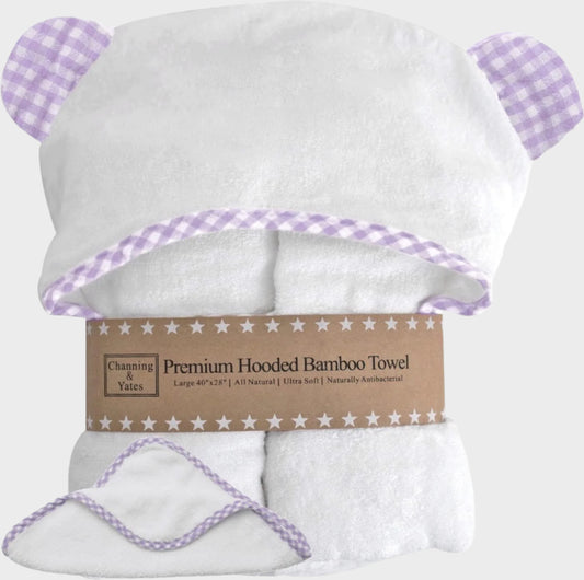 Premium Boutique Baby Towels for Girls - Hooded Girl Towel & Washcloth Set - Organic Viscose Made from Bamboo Baby Towels with Hood - Baby Girl Bath Towels (Purple)