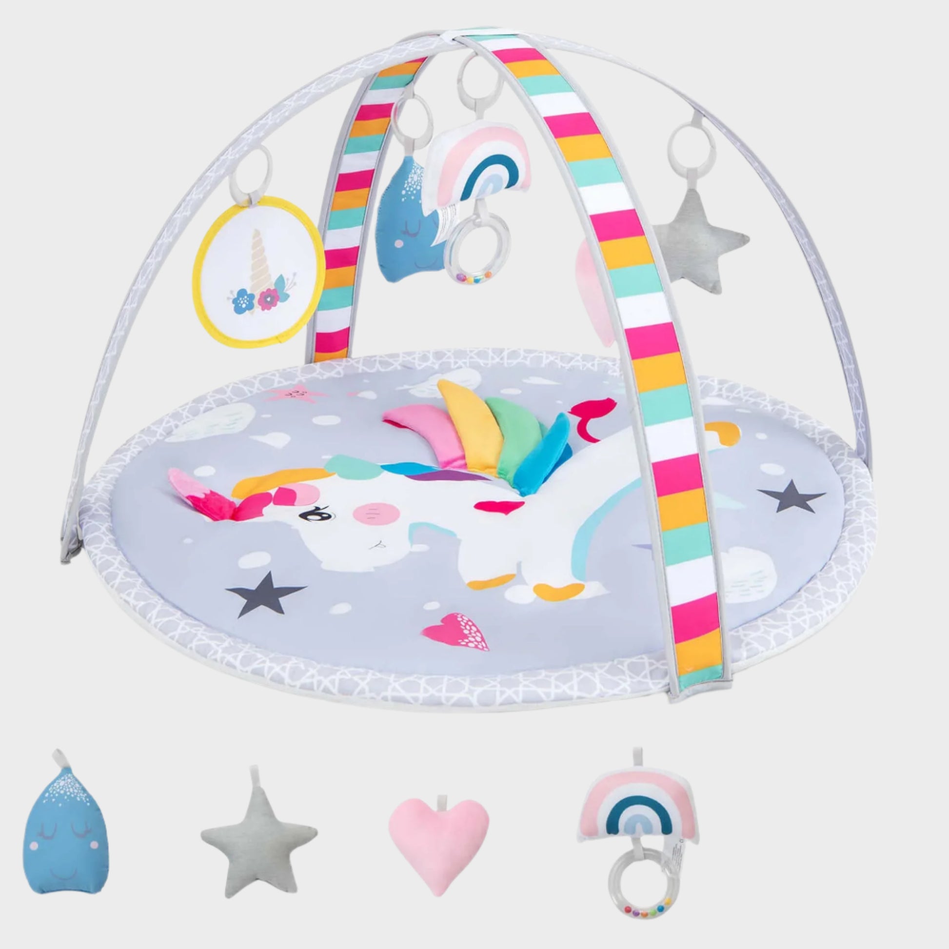 Baby Play Gym Mat Thicker Tummy Time Mat with 5 Detachable Hanging