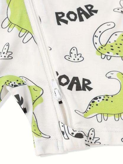 Zip-Up Short-Sleeved Dinosaur Romper