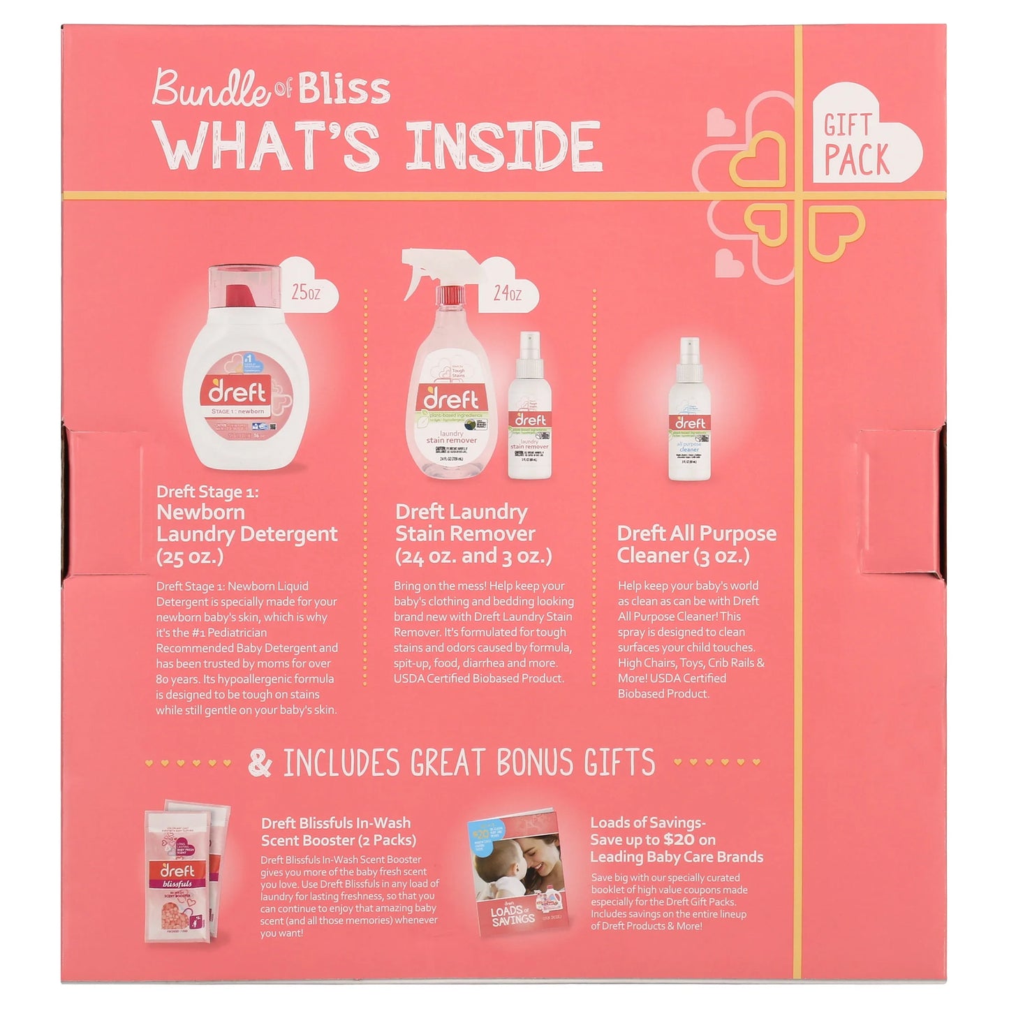 Bundle of Bliss Baby Gift Set with Laundry Detergent and Stain Remover, Infant Essentials, 16 Loads, 7 Pieces