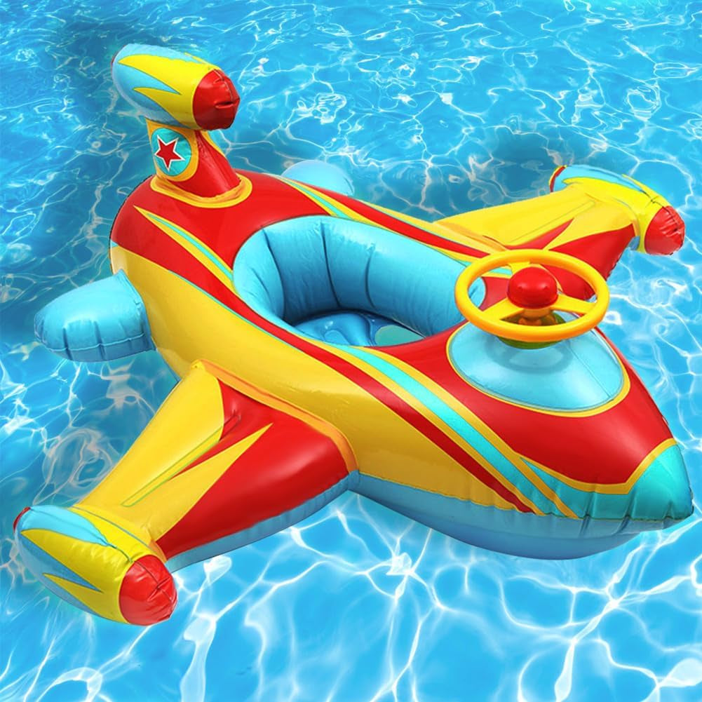 Baby Pool Float Swimming Float Boat with Steering Wheel Horn for Kids Toddlers Age 1-4 Boys Girls Inflatable Ride-Ons Summer Pool Swim Ring Beach Supplies