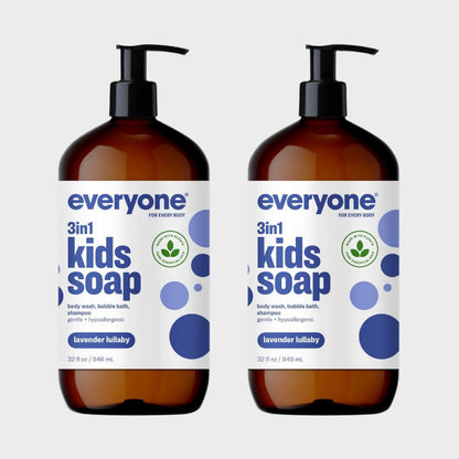 Everyone 3-In-1 Kids Soap, Body Wash, Bubble Bath, Shampoo, 32 Ounce (Pack of 2), Lavender Lullaby, Made with Essential Oils for Toddlers, Tweens and Teens