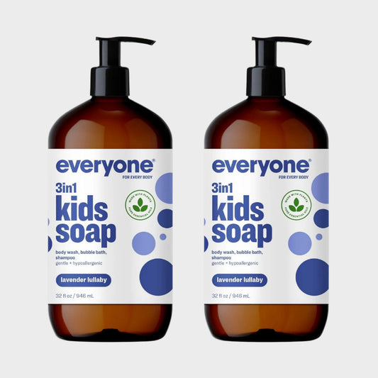 Everyone 3-In-1 Kids Soap, Body Wash, Bubble Bath, Shampoo, 32 Ounce (Pack of 2), Lavender Lullaby, Made with Essential Oils for Toddlers, Tweens and Teens