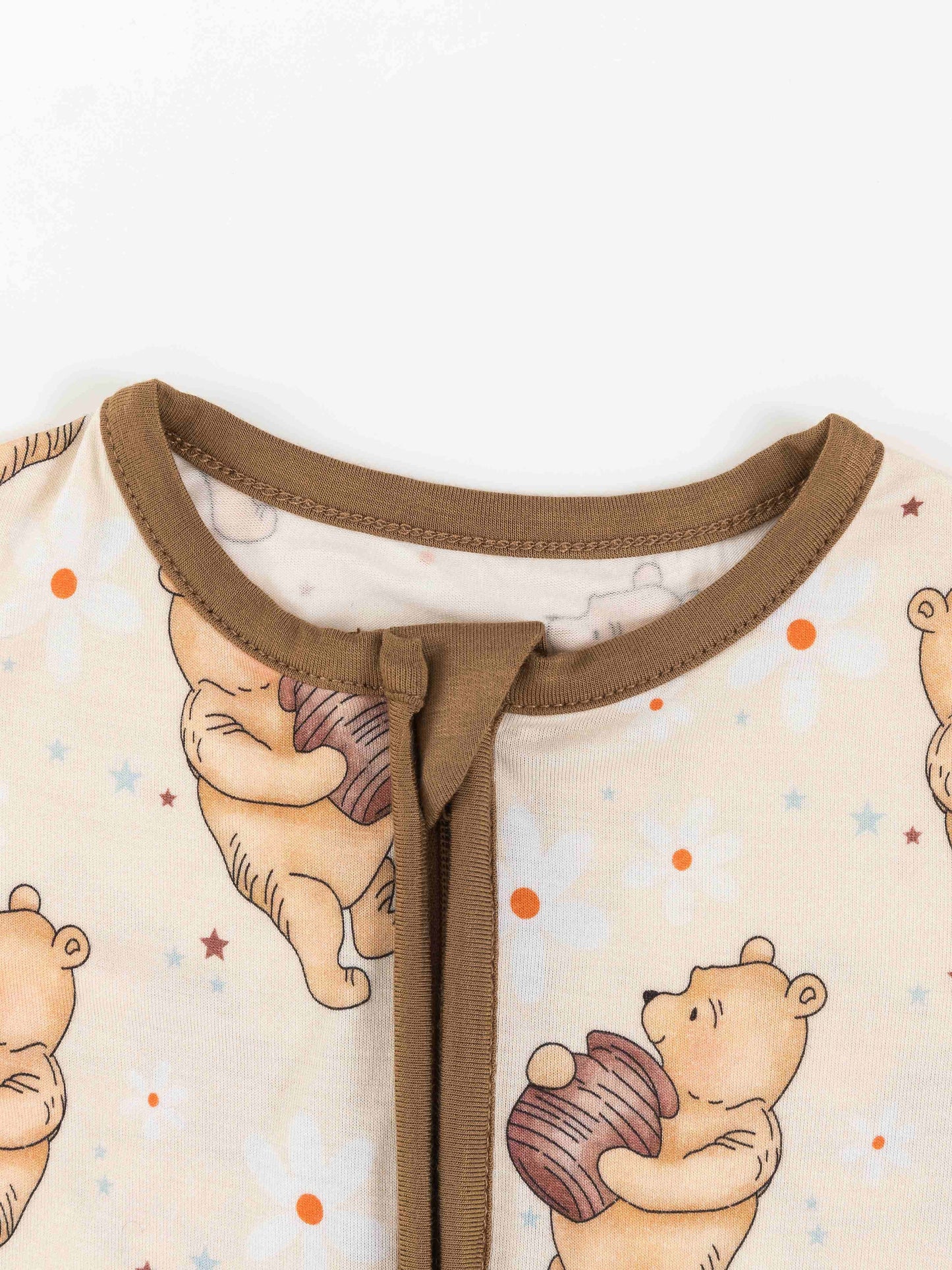 Short Sleeve Cartoon Bear & Honey Pattern