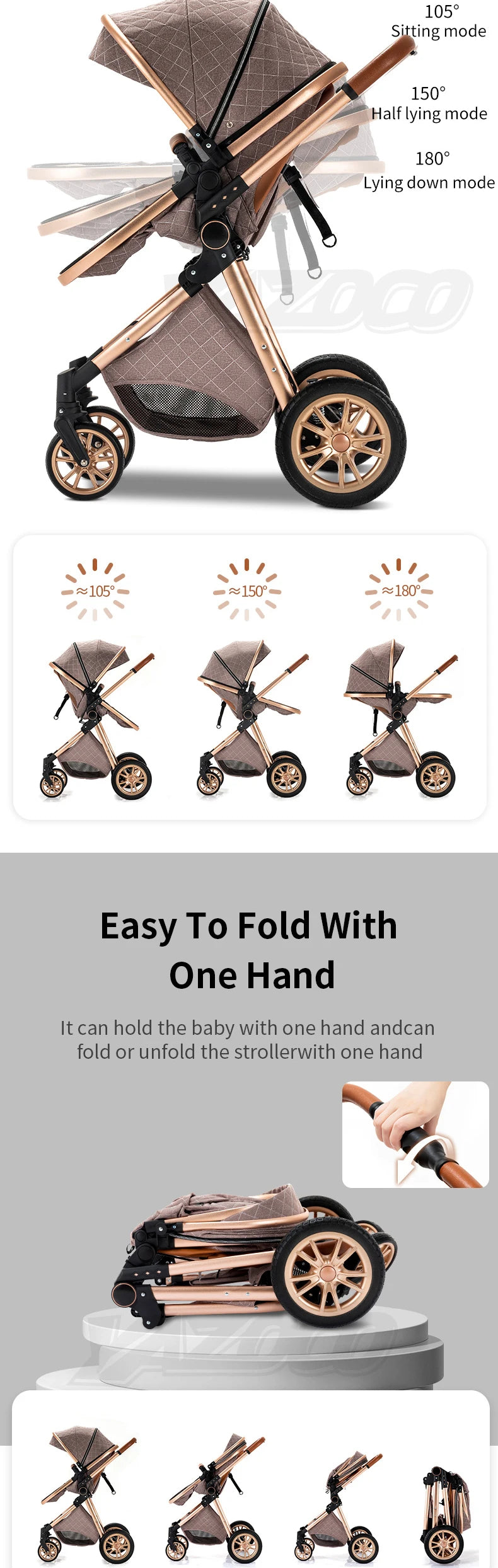 Poussette de luxe et système de voyage léger combiné et siège auto pour bébé