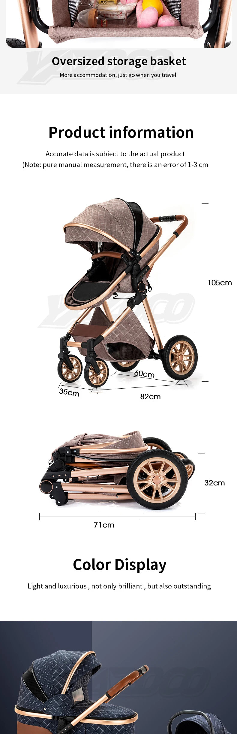 Poussette de luxe et système de voyage léger combiné et siège auto pour bébé