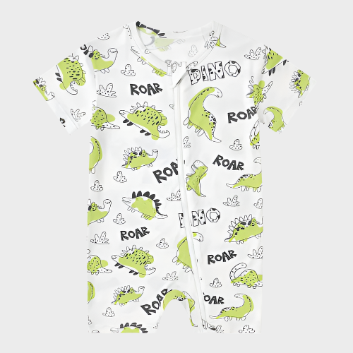 Zip-Up Short-Sleeved Dinosaur Romper