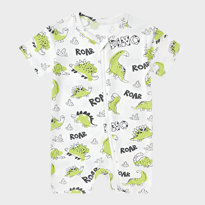 Zip-Up Short-Sleeved Dinosaur Romper