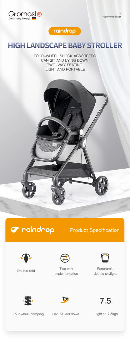 Poussette pour tout-petits convertible, réglable et pliable avec siège de poussette réversible