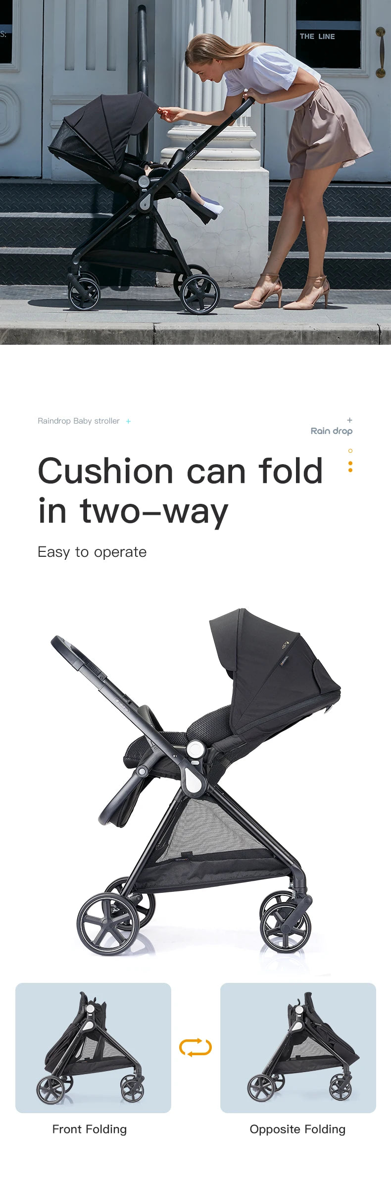 Poussette pour tout-petits convertible, réglable et pliable avec siège de poussette réversible