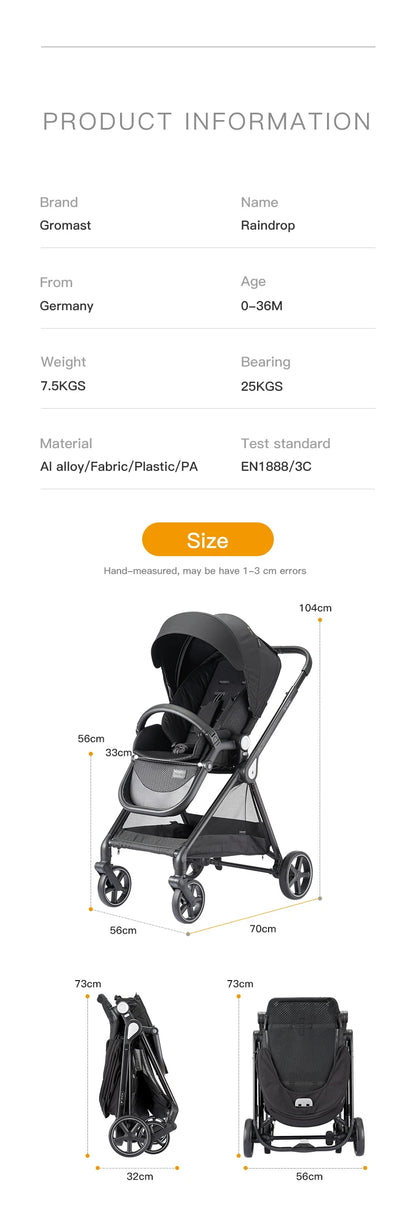 Poussette pour tout-petits convertible, réglable et pliable avec siège de poussette réversible