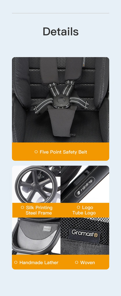 Poussette pour tout-petits convertible, réglable et pliable avec siège de poussette réversible