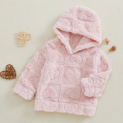 Sweat à capuche à manches longues en peluche d'hiver avec cœur