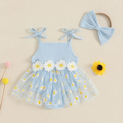 Daisy Ribbed Dress with Bow Headband