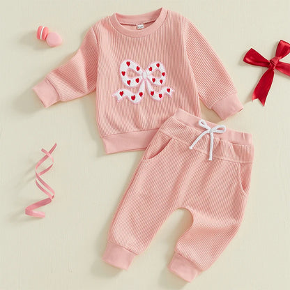 2 Piece Set Embroidery Bow Hoodie with Sweatpants