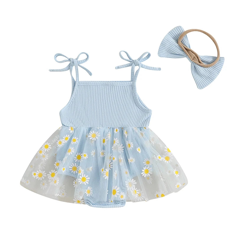 Daisy Ribbed Dress with Bow Headband
