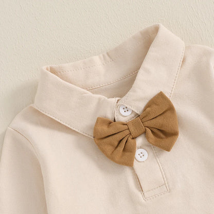 2 Piece Set Bowtie Turn-Down Collar Long Sleeve Set