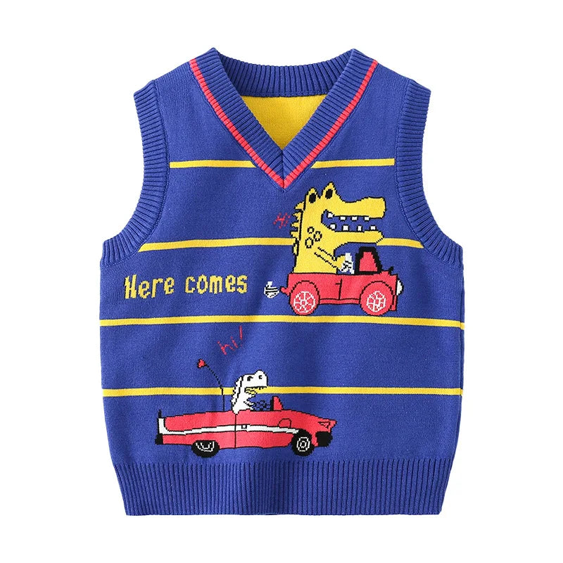 Workmanship™ Cartoon Dinosaur V-Neck Knitted Vest