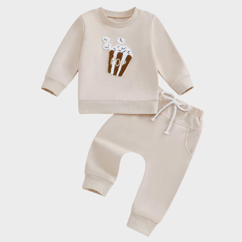 2 Piece Set Popcorn Embroidery Sweatshirts with Long Pants