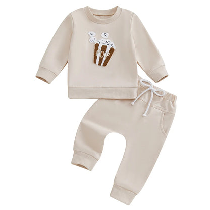 2 Piece Set Popcorn Embroidery Sweatshirts with Long Pants