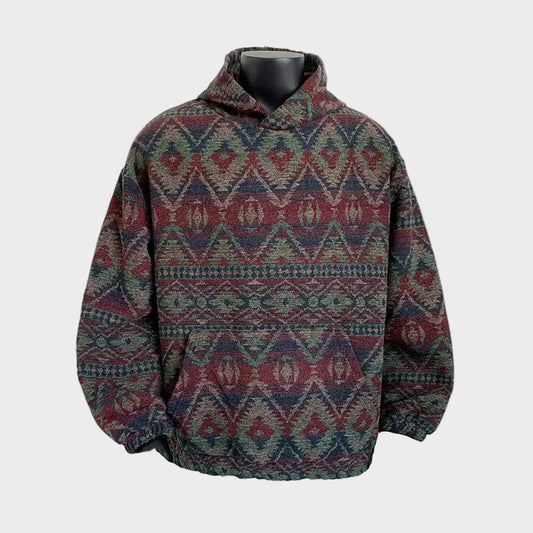 Vintage Jacquard Knit Hooded Sweater