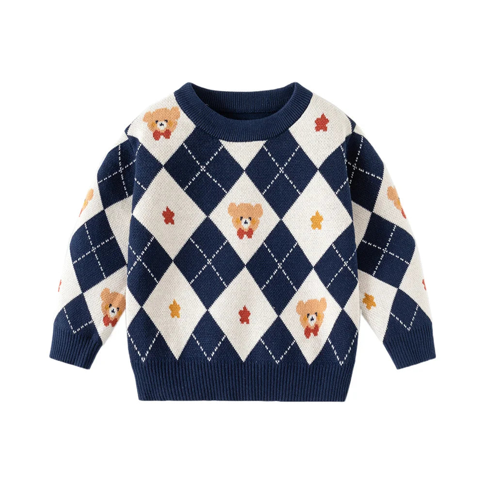 Diamond Pattern Cartoon O-neck