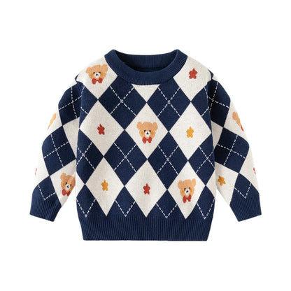 Diamond Pattern Cartoon O-neck
