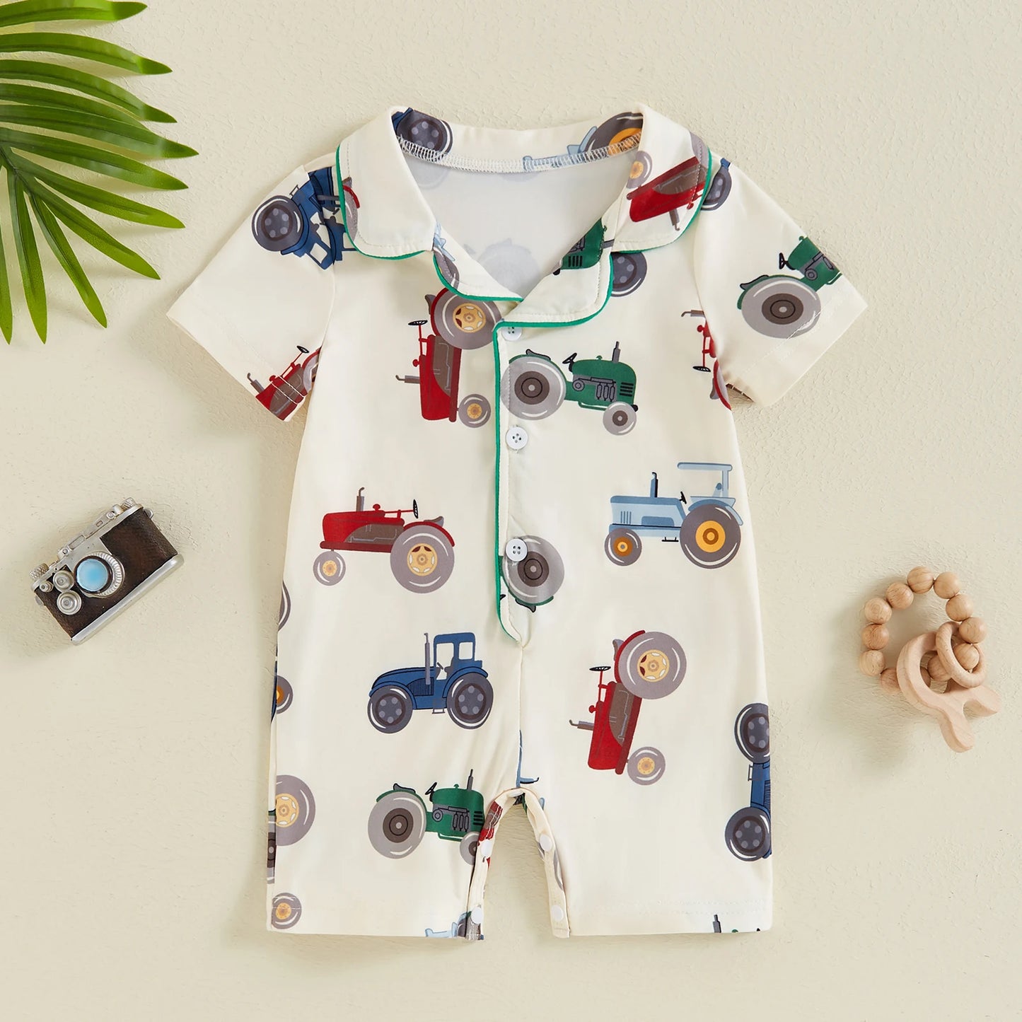 Combinaison à manches courtes à motif floral et tracteur