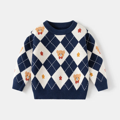 Diamond Pattern Cartoon O-neck
