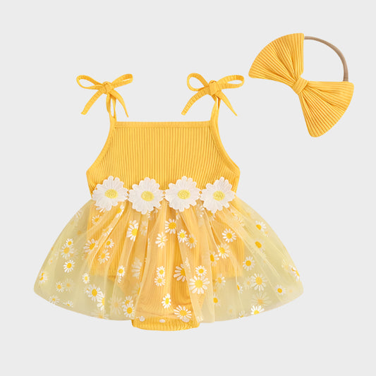 Daisy Ribbed Dress with Bow Headband