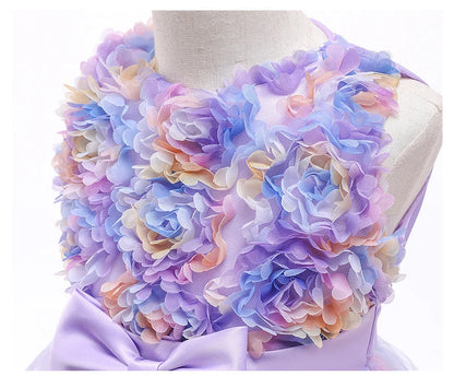 1 2 3 4 5 6 8 10 Years Flowers Baby Girls Dress Summer Rainbow Mesh Little Princess Dress Piano Performance Costume Kids Clothes